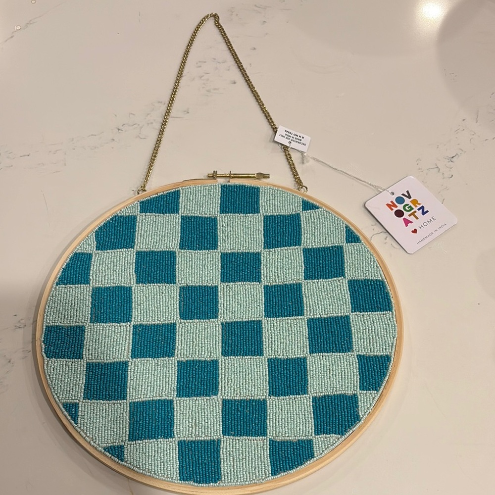 Teal and Light Blue Checkered Wall Art